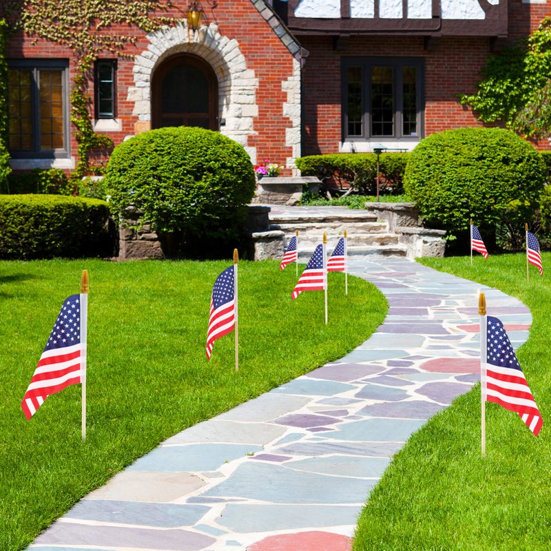 HOOSUN Small American Flags on Stick,50 Pcs Small American Flags for Outside,Patriotic Decorations 4''x6'' USA Flag,Mini US Flag With Wooden Stick for Yard Party,Patriotic Presidents Day Decorations - Image 2